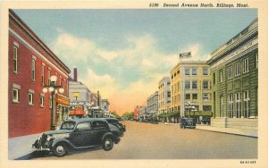 Autos Second Avenue North Billings Montana 1940s Postcard Colorpicture 6168