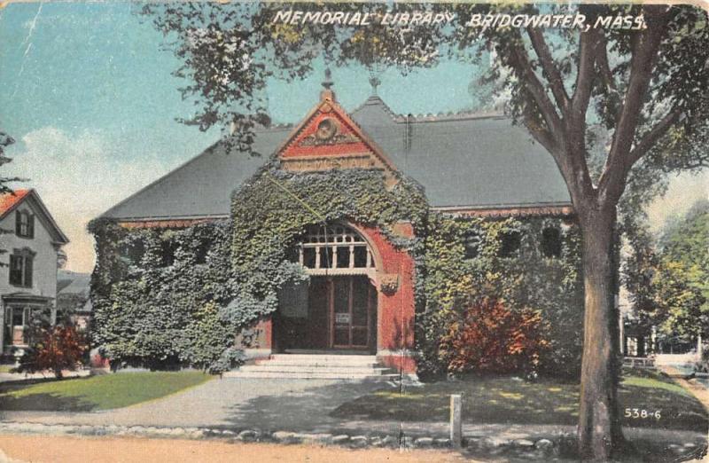 Bridgwater Massachusetts Memorial Library Exterior Antique Postcard K22370