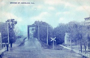 Winslow Illinois birds eye view Bridge St railroad crossing antique pc BB3051