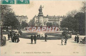 Old Postcard Lyon Statue of Place Carnot Republic