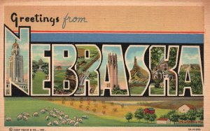 Vintage Postcard 1950's Greetings From Nebraska And Its Historical Landmarks