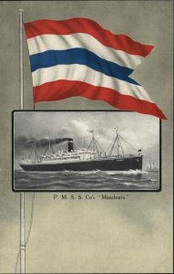 Steamship PM SS Co MANCHURIA w/ Flag Border c1905 Postcard