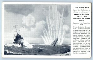 France Postcard French Warship Sinks Two U-Boats in Three Days 1939 WW2