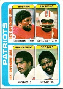 1978 Topps Football Card '77 Team Leaders Stingley Haynes McGee Patriots...