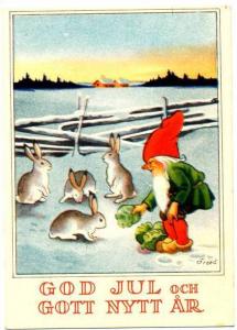 Freed Signed Elf Feeding Rabbits Christmas and New Year Mini