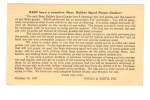 Gould Smith Advertising Potato Grader,, Maine 1940 Postal Stationery Jefferson