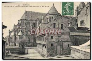 Old Postcard Noyon Apse De La Cathedrale And The Library