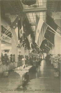 Honolulu Hawaii Lobby Bishop National Bank C-1910 Postcard 21-7670