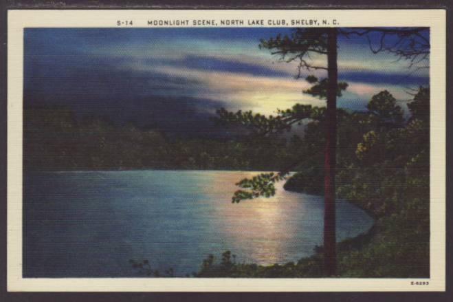 Moonlight Scene,North Lake Club,Shelby NC Postcard 