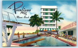 MIAMI BEACH, Florida FL ~ POINCIANA HOTEL ~ Pool c1940s Linen Roadside Postcard