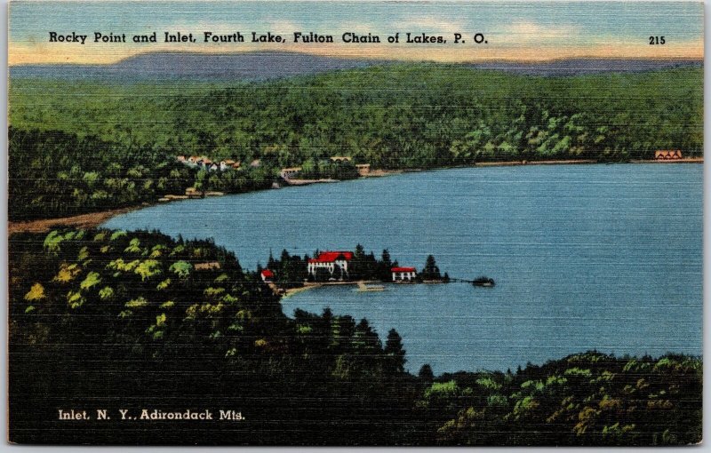 Rocky Point & Inlet Fourth Lake Fulton Chain Of Lakes Adirondack Mount Postcard