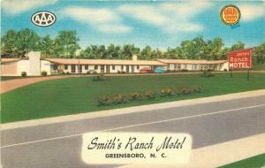 Greensboro North Carolina 1950s Smith Ranch Motel Restaurant Postcard 4703