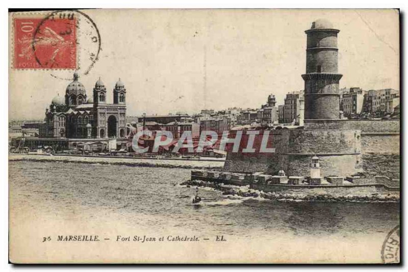 Old Postcard Marseille Fort St John and Cathedrale