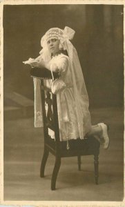 Catholic Girl 1st Communion Dress Religion Photo Studio RPPC Postcard 20-2559