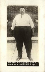 Miamisburg OH Baby Moose Caf‚ Main St. Fat Man c1910 Real Photo Postcard