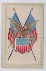 Patriotic Eagle Flags Paul Finkenrath Bas Relief Gold Silver Inlay Postcard PFB