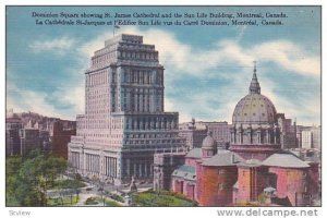 Dominion Square showing St. James Cathedral and the Sun Life Building, Montre...