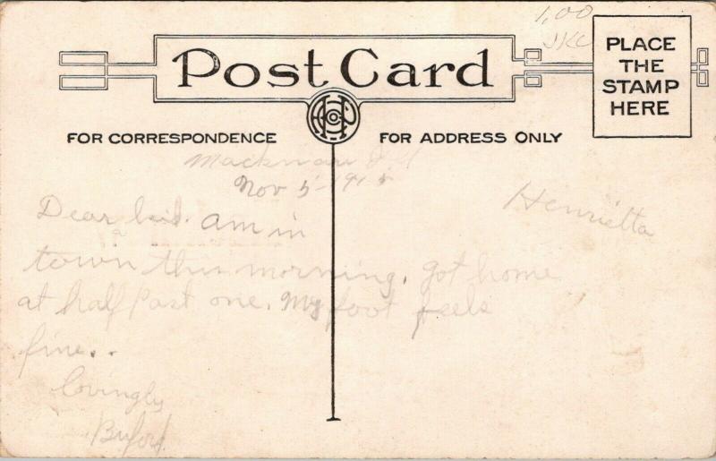 When Mail Carrier Goes On By in Mackinaw Michigan~Going to Cry~1914 Pennant PC 