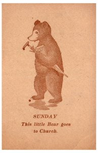 1900s Sunday the Little Bear Goes to Church Anthropomorphic Postcard