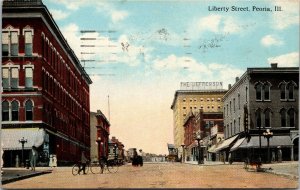 Vtg Peoria Illinois IL Liberty Street View Smoke Shop Jefferson 1910s Postcard