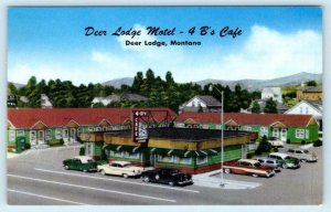 DEER LODGE, MT ~  Roadside MOTEL & 4 B's CAFE c1950s Cars Powell County Postcard