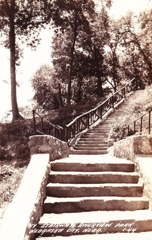 RPPC Stairway Riverview Park, Nebraska City, NE Real Photo Postcard Unposted D16