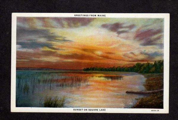 ME Greetings From Maine Sunset View Square Lake Postcard