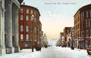 Congress Street under Snow Rumford Falls Maine 1910 postcard