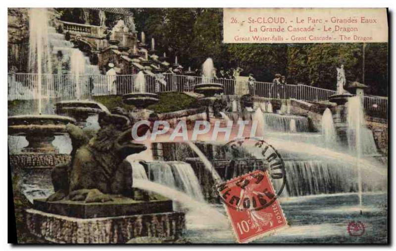 Postcard Old St Cloud Park Fountains The big waterfall The dragon