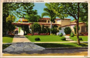 Vtg 1930s Home of Joe E Brown Beverly Hills California CA Linen Postcard