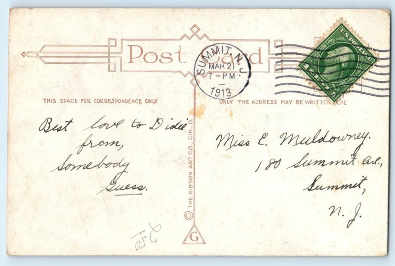 1913 Easter Child Girl With Floral Big Hat Hatched Egg Chick Summit NJ Postcard