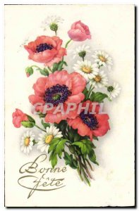 Old Postcard Bonne Fete Flowers