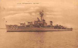 USS Haynsworth DD-700 US Navy Destroyer Ship WWII era sepia postcard