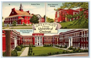 c1950's Greetings from University of Cincinnati Ohio OH Multiview Postcard 