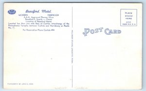 CARLISLE, Pennsylvania PA ~ Roadside BEAUFORD MOTEL 1940s Linen Postcard