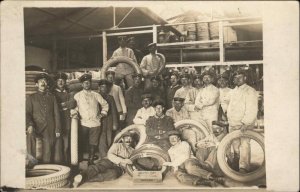 Dunlop Tires Factory? Workers Pose w/ Tires German c1915  Real Photo Postcard