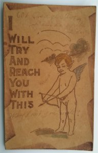 Leather Postcard MO Kansas City Cupid I will Try & Reach You with This 1907 L15