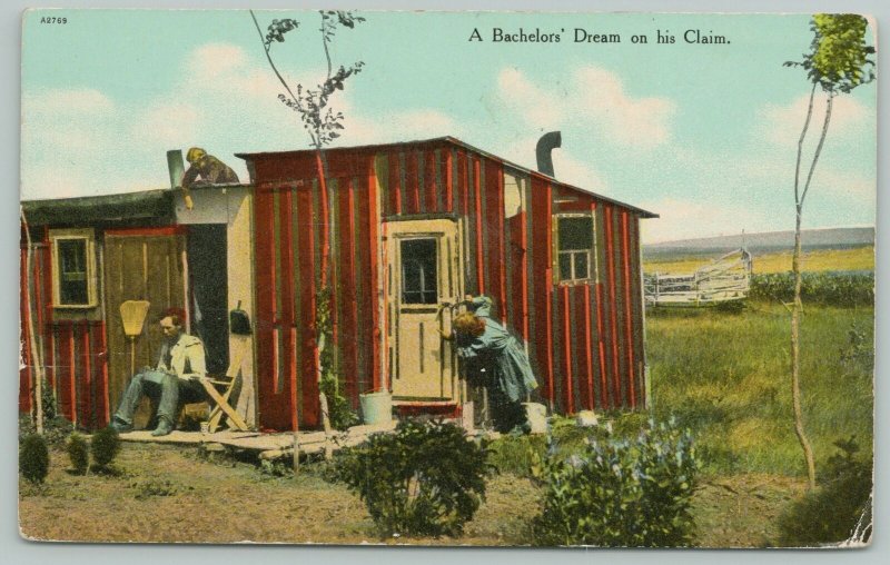 Minot North Dakota Cancel~Bachelors Dream On His Claim~Women Work on Cabin~c1910 