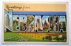 Greetings From Nebraska Postcard Large Big Letter Curt Teich Vintage Unused