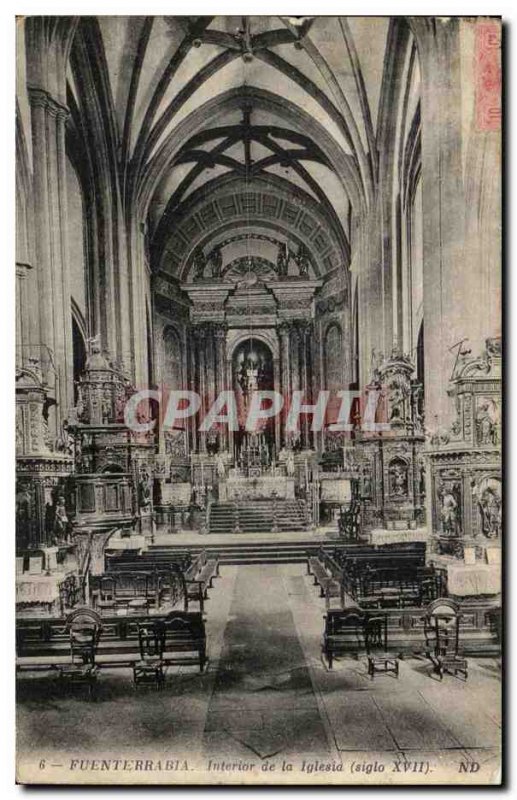 Old Postcard Fuenterrabia Interior of lglesia