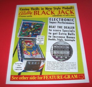 Black Jack Pinball FLYER Original Flipper Game Artwork Sheet 1976 Vintage Retro