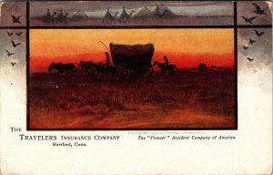 Travelers Insurance Co Advertising Postcard Covered Wagon Hartford Conn