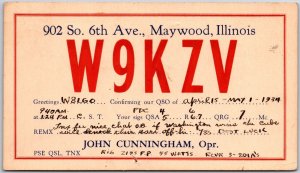 1934 QSL Radio Card W9KZV Maywood Illinois Amateur Radio Station Posted Postcard