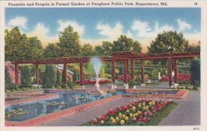 Maryland Hagerstown Fountain & Pergola In Formal Garden At Pangborn Public Park