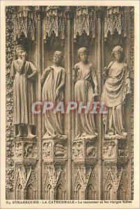 Postcard Old Strasbourg Cathedral The Tempter and the foolish virgin