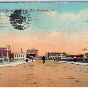 c1910s Waterloo, IA City Fifth Street Bridge 5th St Bicycle Photo Postcard A61