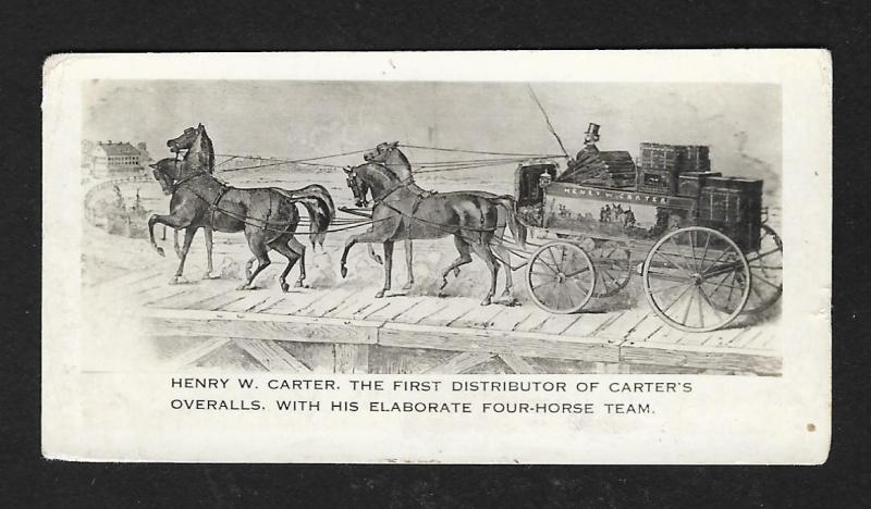 VICTORIAN TRADE CARD Carters Overalls 4 Horse Drawn Carriage