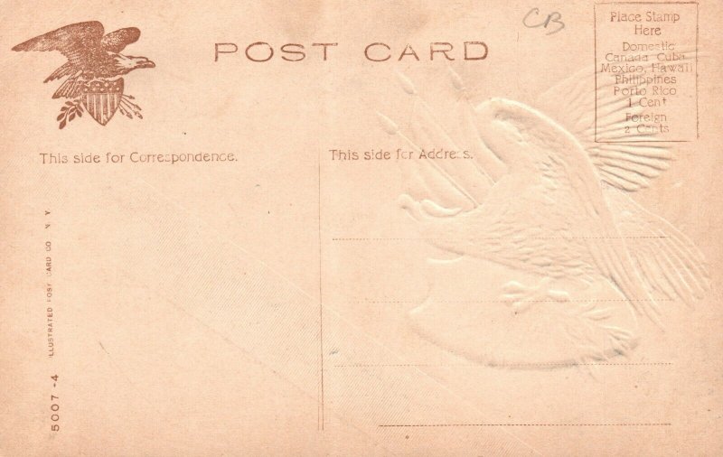 Vintage Postcard 1910's Patriotic American Flags and Eagle Embossed