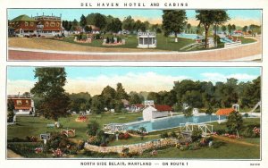 Vintage Postcard 1920's Del Haven Hotel & Cabins North Of  Bel Air Maryland MD