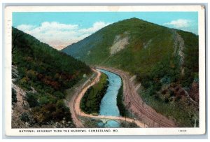 Cumberland Maryland MD Postcard Aerial View National Highway Thru Narrows 1932